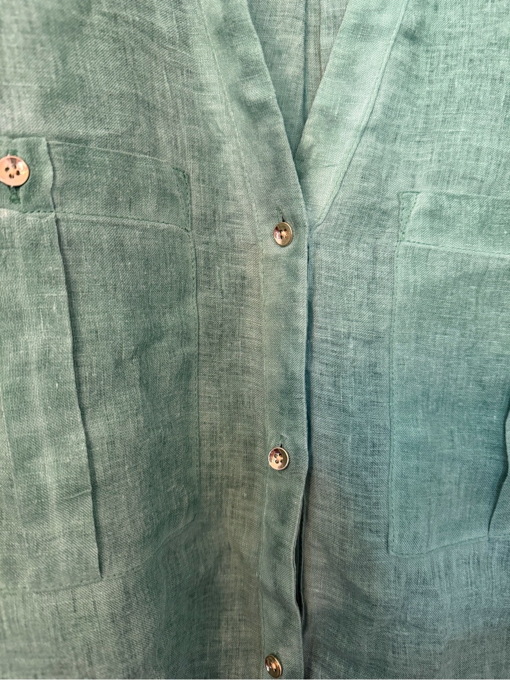 J Jill Love Linen 100% Linen green button down top with gold buttons size large - Picture 3 of 10